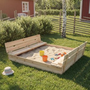 Sandl�da med lock & b�nk 157x157 cm FSC-certifierat tr�