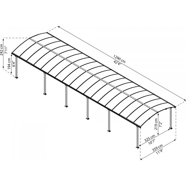 Canopia Arcadia Dubbel Carport i Metall 3,6 x 13 - Grå Canopia Arcadia Dubbel Carport i Metall 3,6 x 13 - Grå