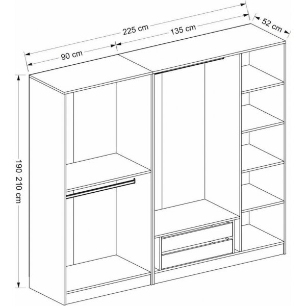 Cavolo garderob 225x52x210 cm - Antracit/svart