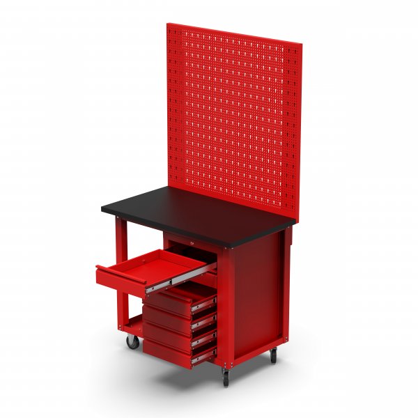 Arbetsvagn med pegboard och 6 l�dor | Kallvalsat st�l | 100x60x191 cm | R�d