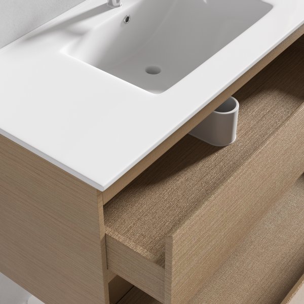 Kylpyhuonekalusteet Milan 100 cm - Vaaleaa puuta + WC-paperin pidike Kylpyhuonekalusteet Milan 100 cm - Vaaleaa puuta + WC-paperin pidike