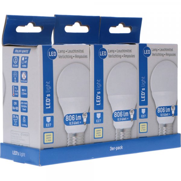 LED lampa A60 806lm 3-pack