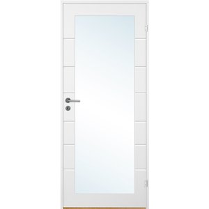 Innerdörr Bornholm - Kompakt dörrblad, spårfräst dekor & stort glasparti A13 + Handtagskit - Blankt