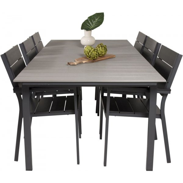 Prässebo Spisegruppe (224x100) - Sort/Grå - 6 Stole Prässebo Spisegruppe (224x100) - Sort/Grå - 6 Stole