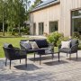Loungegrupp utomhus - soffa & f�t�ljer med bord i rep & glas + Fl�ckborttagare f�r m�bler