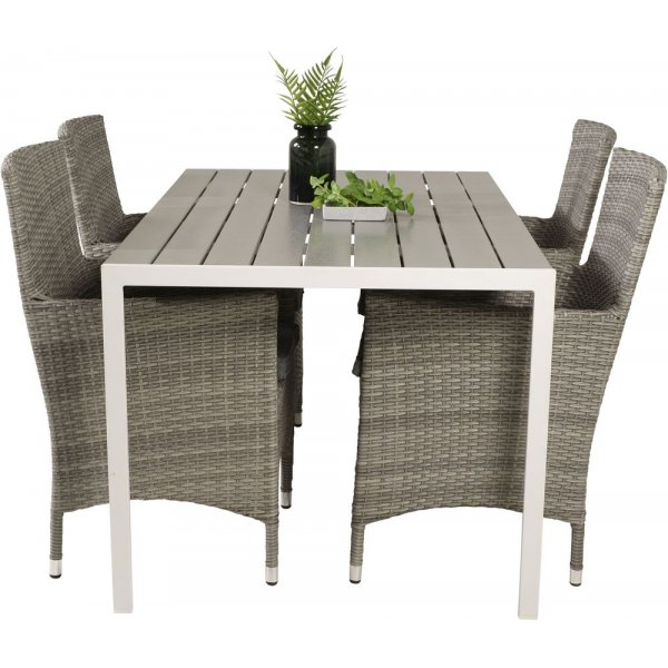 Ervalla Matgrupp (150x90) - Gr�/Vit - 4 Stolar