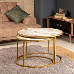 Tambur satsbord 66x43 | 80x50 cm - Guld/vit marmor