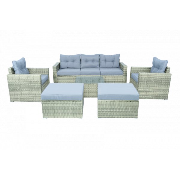 Stor loungegrupp 7 delar | Soffa, f�t�ljer, bord & pallar | Gr�