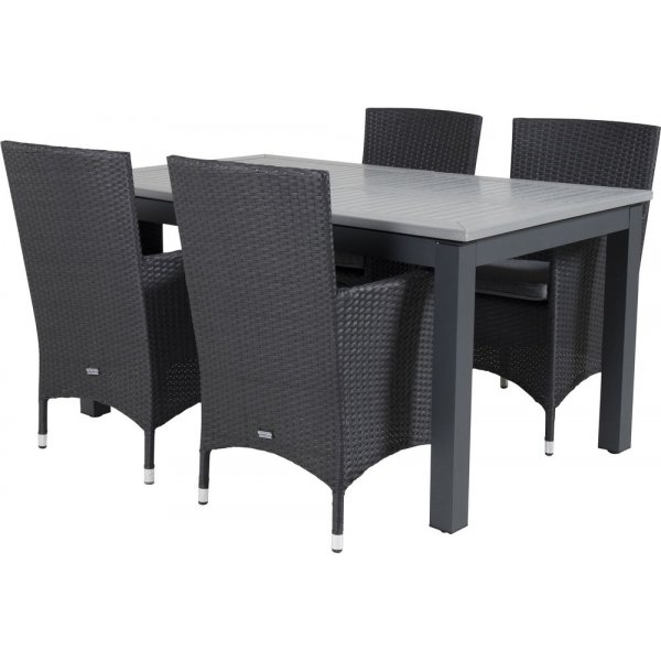 Ekens Matgrupp (152x90) - Svart/Gr - 4 Stolar