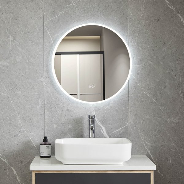 Rund badrumsspegel 60 cm med LED-belysning, dimmer, anti-fog och touch-styrning