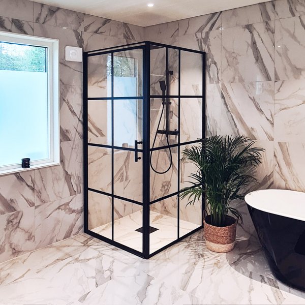 Brusekabine 100×100×200 cm - sorte profiler og 6 mm sikkerhedsglas Brusekabine 100×100×200 cm - sorte profiler og 6 mm sikkerhedsglas