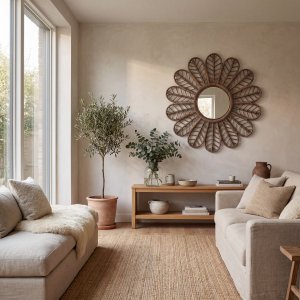 Spiegel �90 cm braunes Rattan