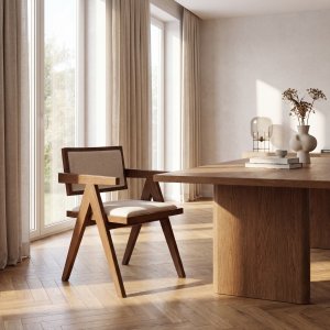 Sessel Walnuss/Leinen, 100 % FSG-zertifizierte massive Eiche - Greta