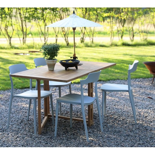 Essgruppe Salt Teak: Teak-Klopftisch mit 4 Abbe-Sthlen