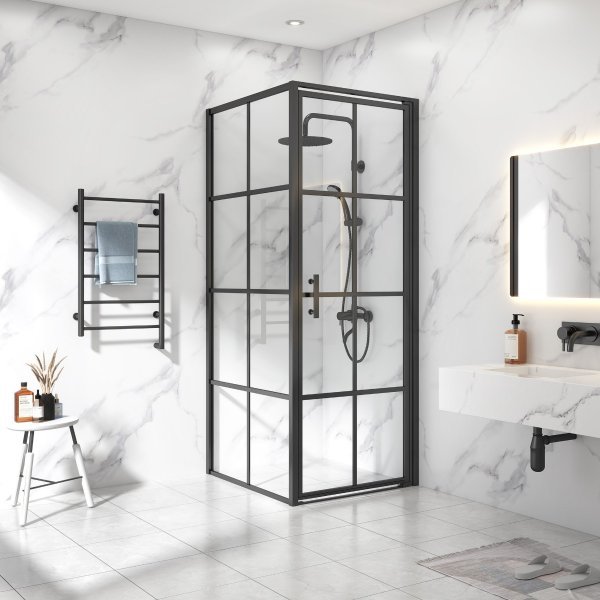 Duschhörna 80x80x200cm | 6mm säkerhetsglas | Svarta profiler Duschhörna 80x80x200cm | 6mm säkerhetsglas | Svarta profiler