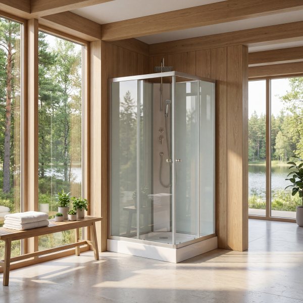 Duschkabin 90×90x205 cm | Vit glas & massagefunktion | Aether Duschkabin 90×90x205 cm | Vit glas & massagefunktion | Aether