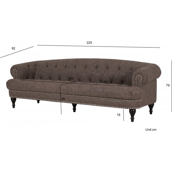 Chesterfieldsoffa 3-sits brun vintage 225 cm bred