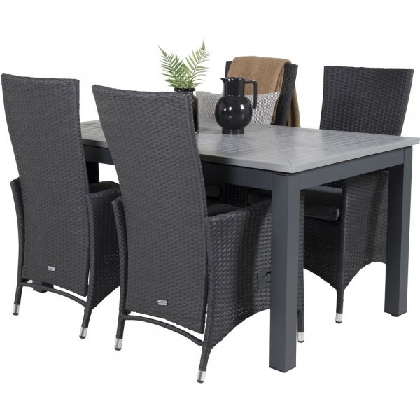 Eken�s Matgrupp (152x90) - Svart/Gr� - 4 Stolar