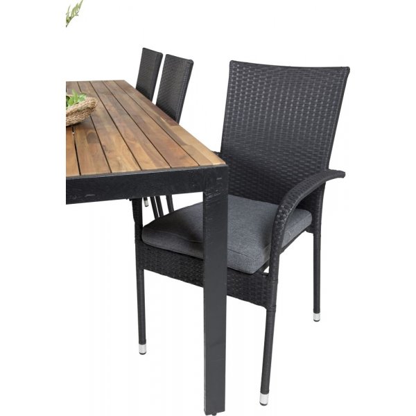 Balsj Matgrupp (205x90) - Svart/Natur - 6 Stolar