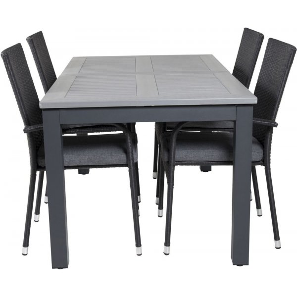 Ekens Matgrupp (152x90) - Svart/Gr - 4 Stolar