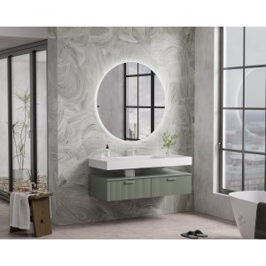 Badrumsm�bel 120 cm Gr�n med Rund LED-spegel och Keramiskt Handfat
