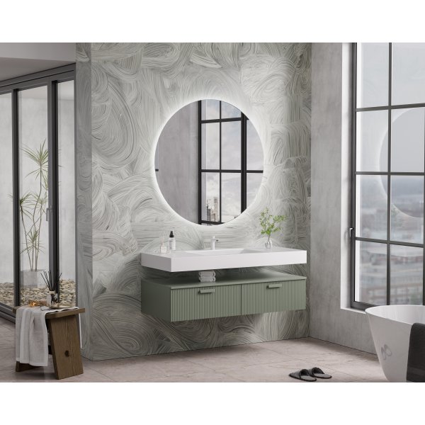 Badrumsm�bel 120 cm Gr�n med Rund LED-spegel och Keramiskt Handfat