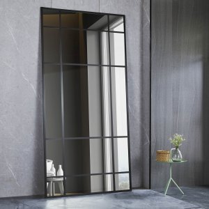 Helfigursspejl 90x180 cm | Med sprosser | Sort ramme