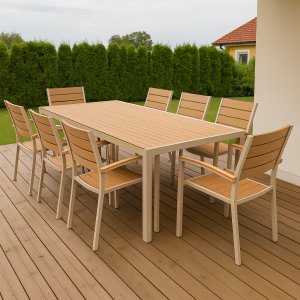 Utematgrupp - Las Vegas | Beige & aluminium | 8 karmstolar Utematgrupp - Las Vegas | Beige & aluminium | 8 karmstolar