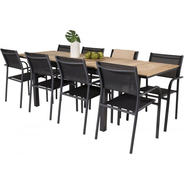 Maglehem Matgrupp (160x90) - Svart/Natur - 8 Stolar