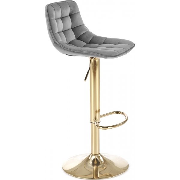 Barstol gr� sammet guldig fot h�j och s�nkbar
