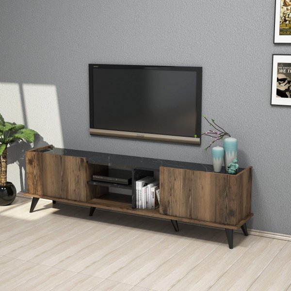 Elegant TV-b�nk 180 cm - Valn�t/svart