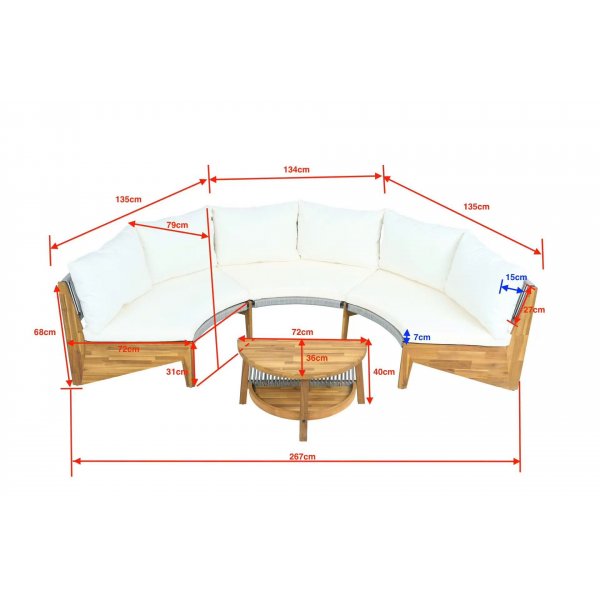 Rund loungesoffgrupp med bord | Tv� soffor i rope & acaciatr� | Creme