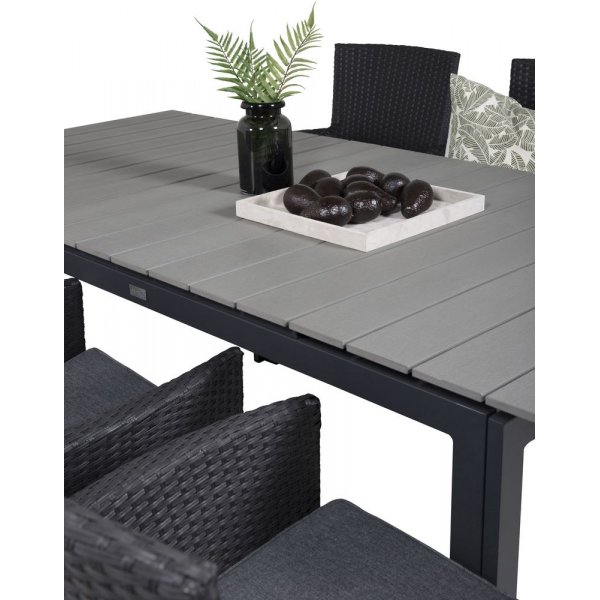 Prssebo Matgrupp (160x100) - Svart/Gr - 6 Stolar